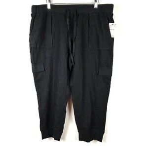 CASLON Nordstrom Black Linen Blend Pull On Elastic Waist Crop Pants Size XL NWT
